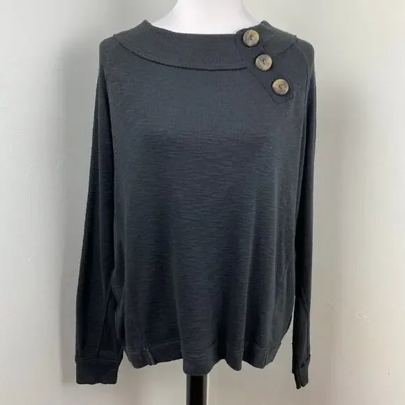 Free People We The Free Black Don’t Forget Me Long Sleeve Knit Top Large - Picture 2 of 11